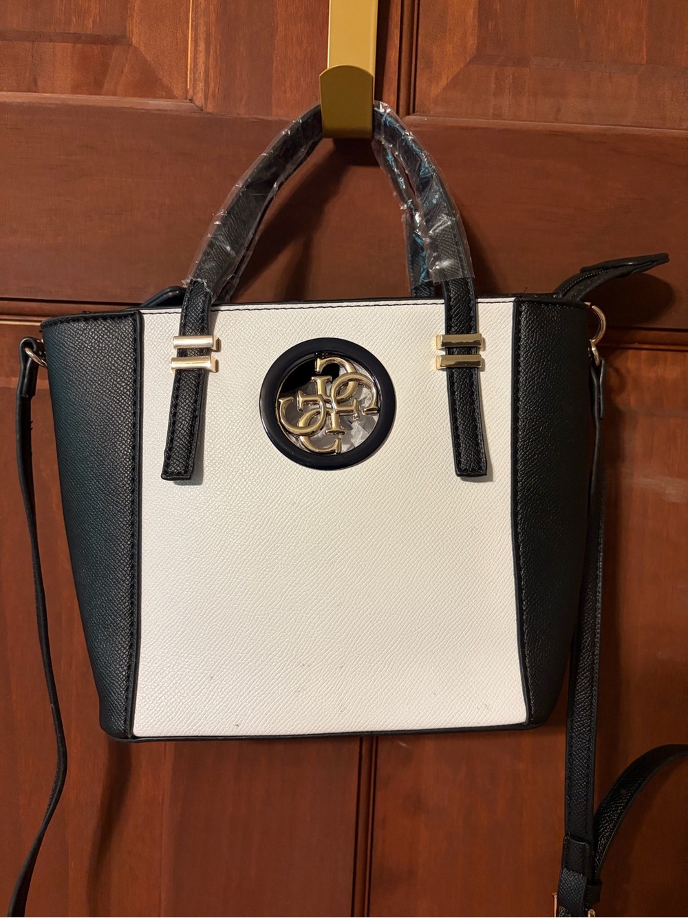Guess Black and White Colorblock Logo Tote Shoulder Bag
